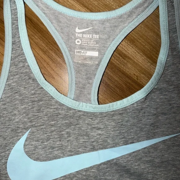 Nike Heather Gray Tank with Light Blue Accents - Picture 2 of 2